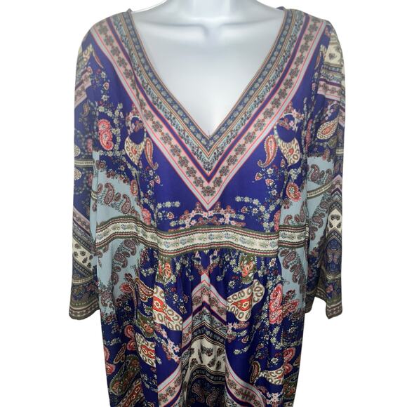 NWT Umgee Blue Paisley Boho Dress – Size Medium | Bell Sleeves - Picture 2 of 5